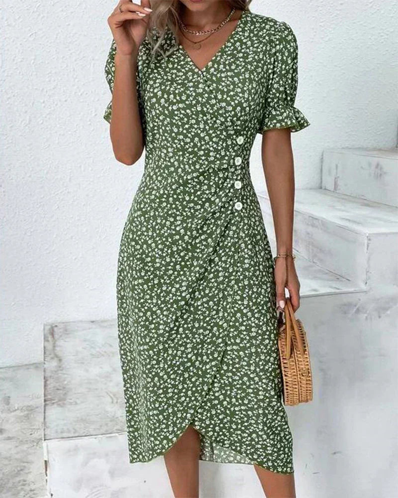 Leah | Ruffle Wrap Button Dress