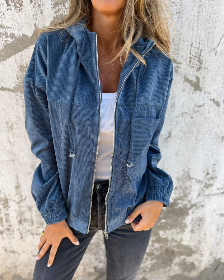 Ella™ | Corduroy Hooded Jacket with Zipper