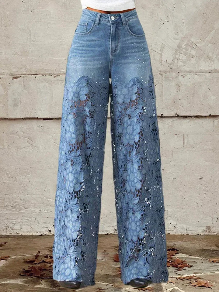 Jennifer | Elegant Floral Lace Wide-Leg Jeans