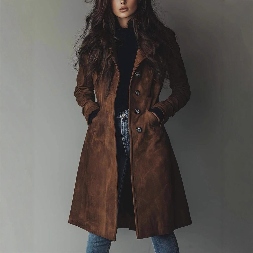VIVIENNE long trench coat in Dark Brown, front view