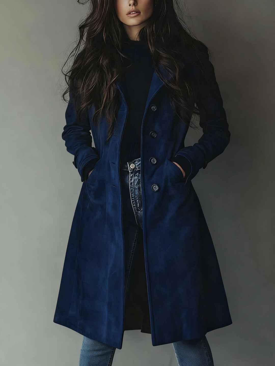 VIVIENNE long trench coat in Sapphire Blue