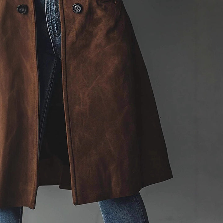 VIVIENNE long trench coat in Dark Brown, fabric detail