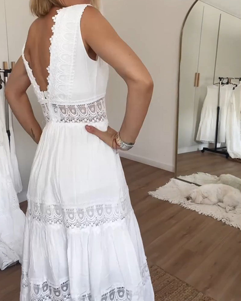 Stella | Romantic Lace Trim Midi Dress