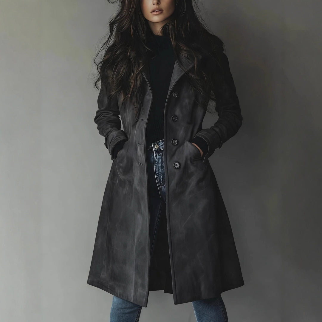VIVIENNE long trench coat in Gray, front view