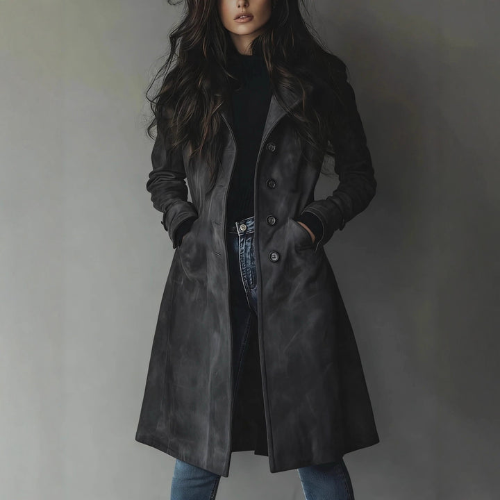 VIVIENNE long trench coat in Gray, front view