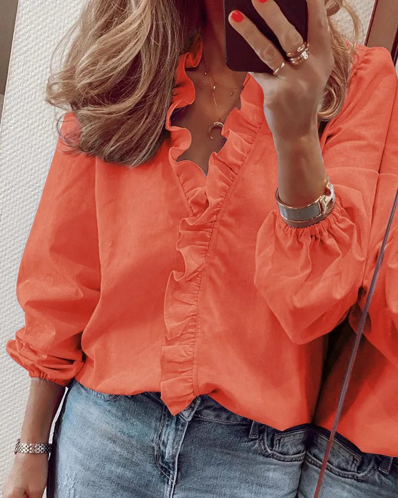 Danielle | Stylish Ruffle Trim Button-Up Blouse