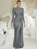 Andrea | Draped Long Sleeve Evening Gown