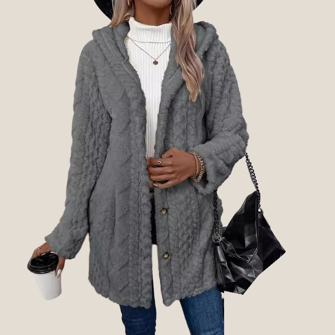 Aspen Hooded Plush Jacket in Gray