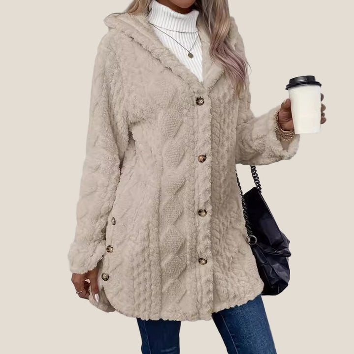 Aspen Hooded Plush Jacket in Apricot
