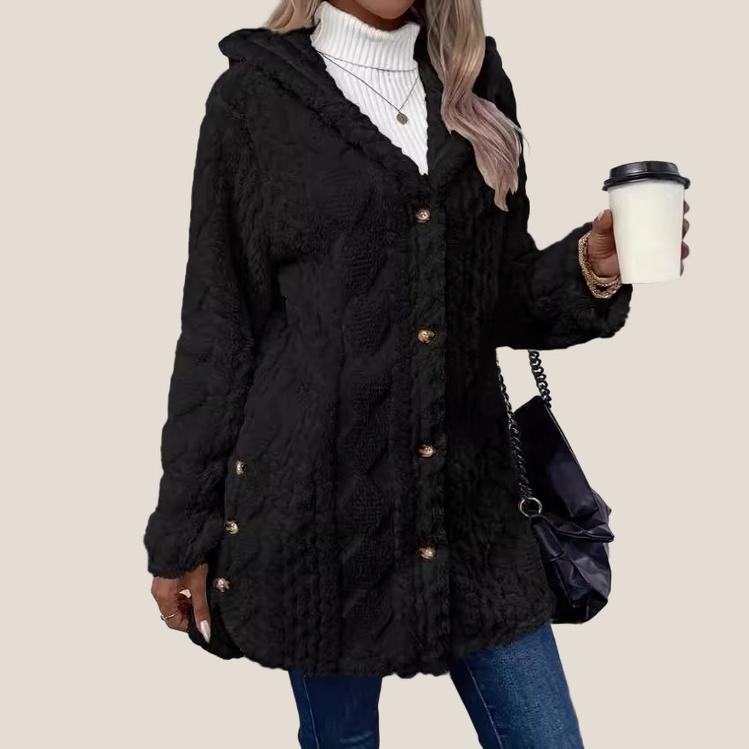 Aspen Hooded Plush Jacket in Black