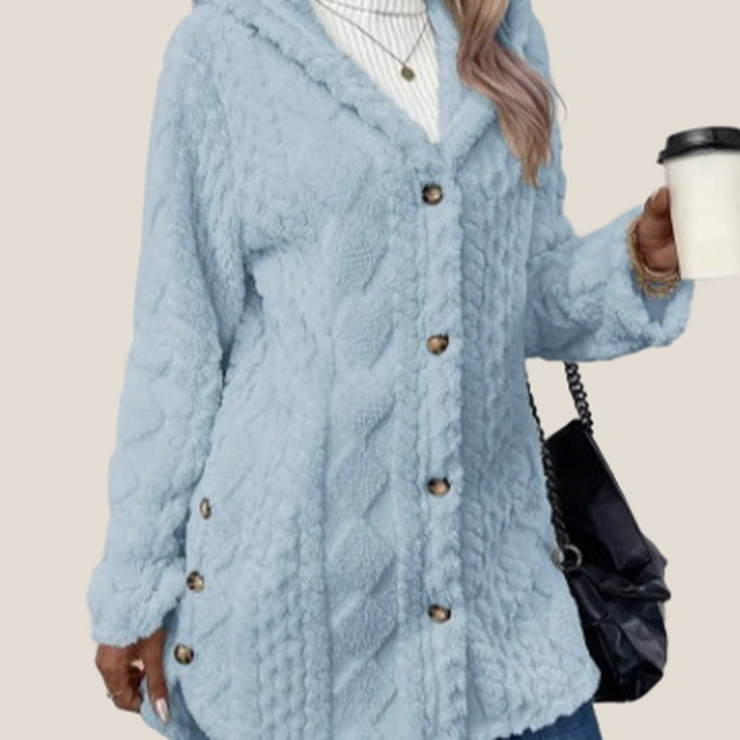 Aspen Hooded Plush Jacket in Light Blue