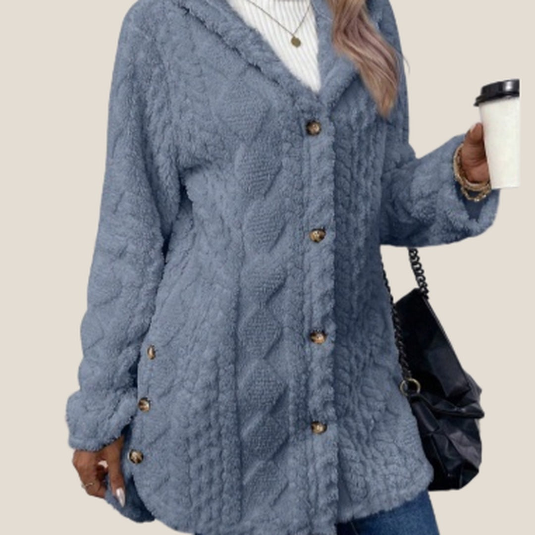 Aspen Hooded Plush Jacket in Denim Blue