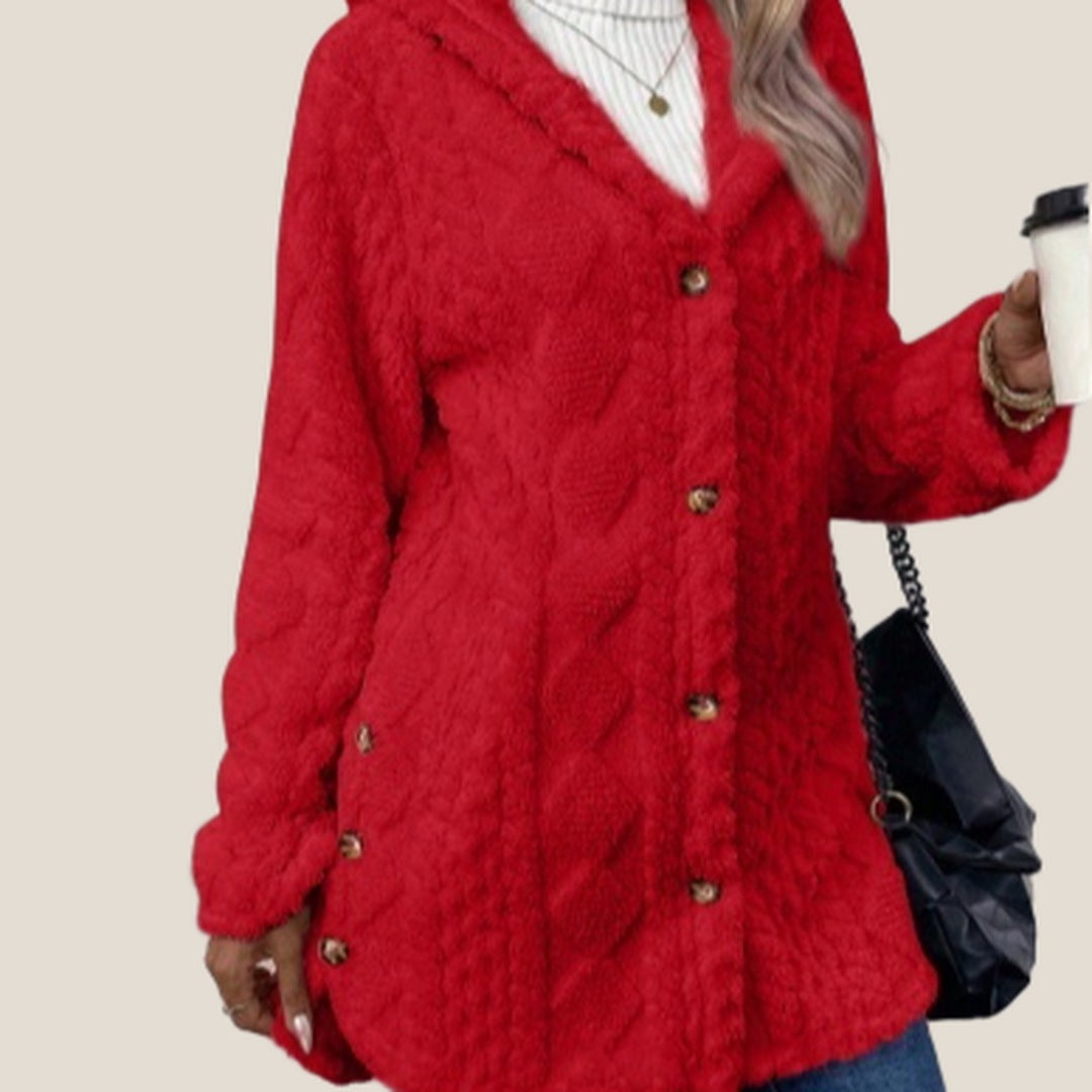 Aspen Hooded Plush Jacket in Red