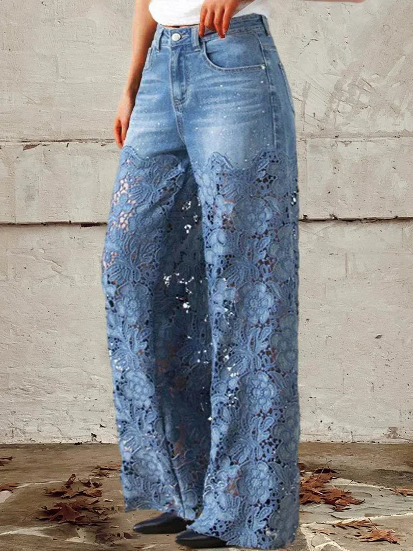 Jennifer | Elegant Floral Lace Wide-Leg Jeans
