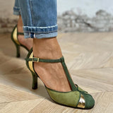 Rose | Color-Blocked T-Strap Heels
