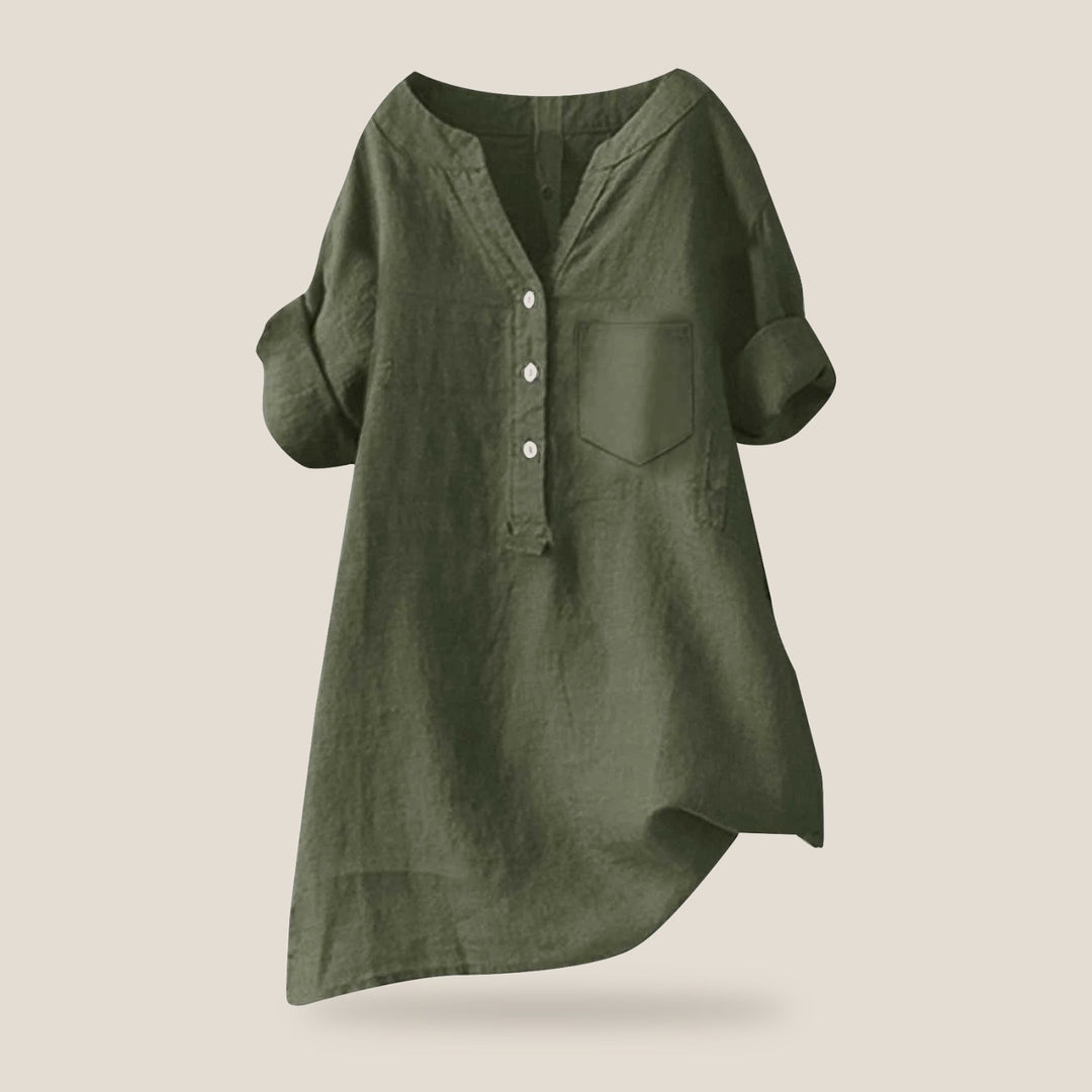 Elira Cotton Ease Blouse in Army Green
