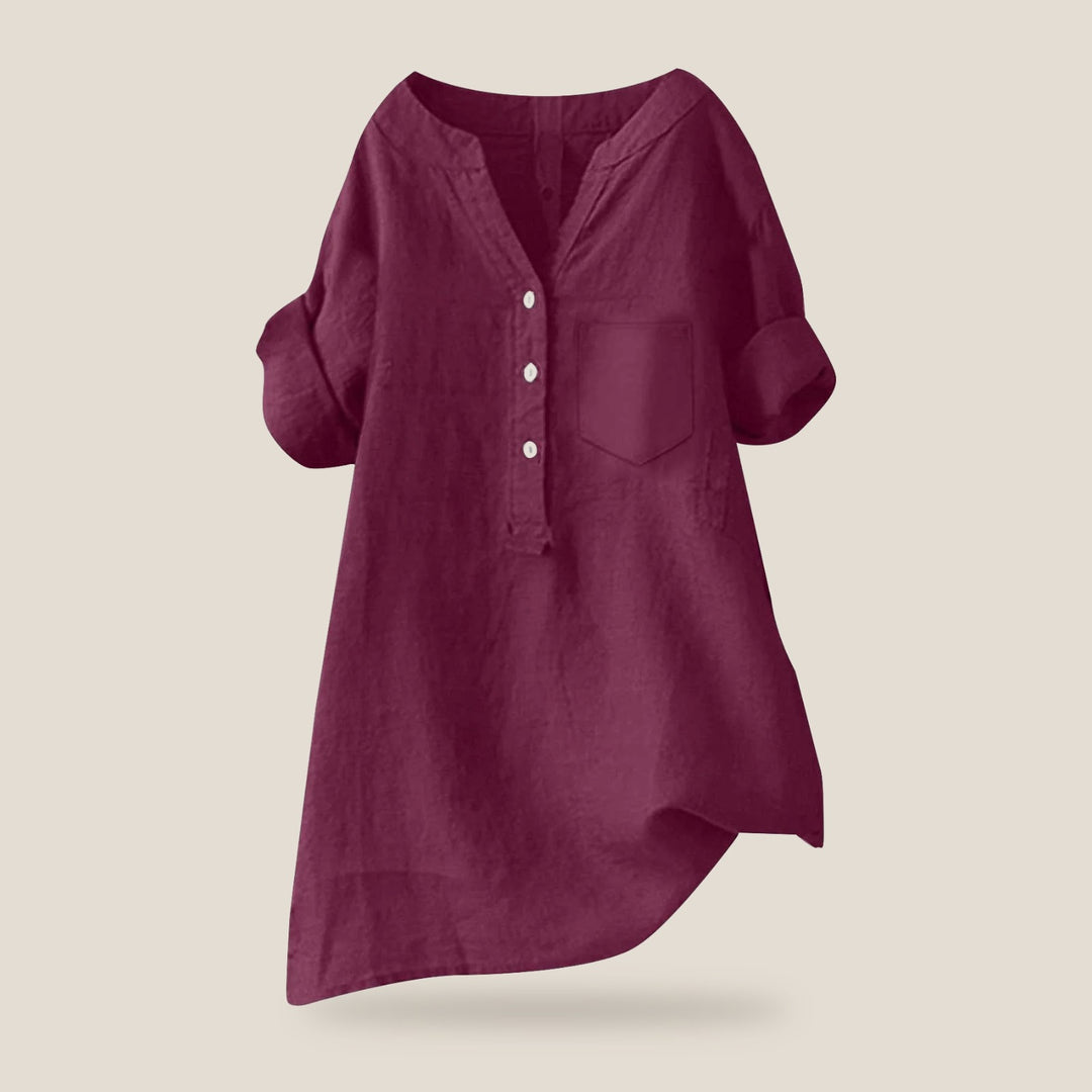 Elira Cotton Ease Blouse in Wine Red