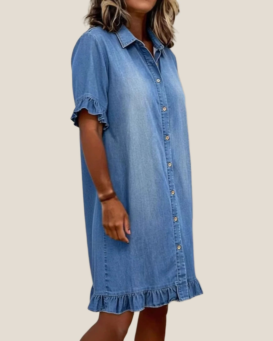 EMMA Casual Denim Shirt Dress in Classic Denim, side view