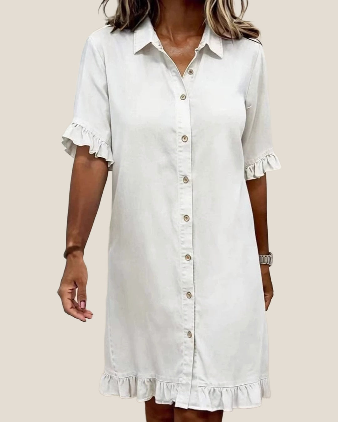 EMMA Casual Denim Shirt Dress in Soft White