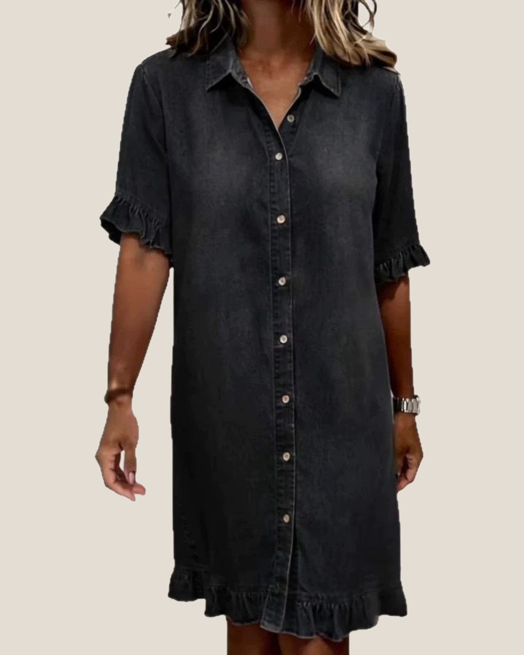 EMMA Casual Denim Shirt Dress in Washed Black