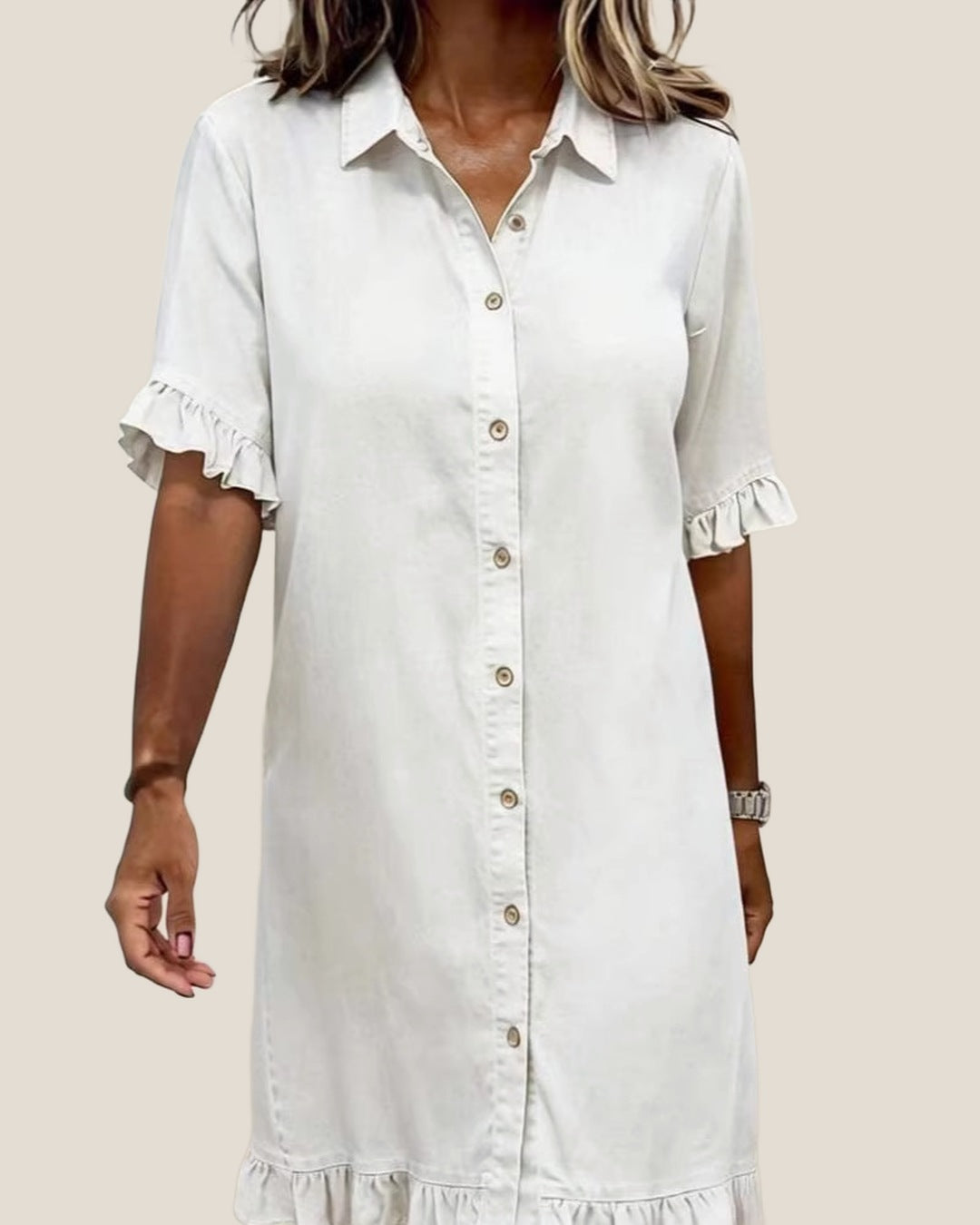 EMMA Casual Denim Shirt Dress in Soft White