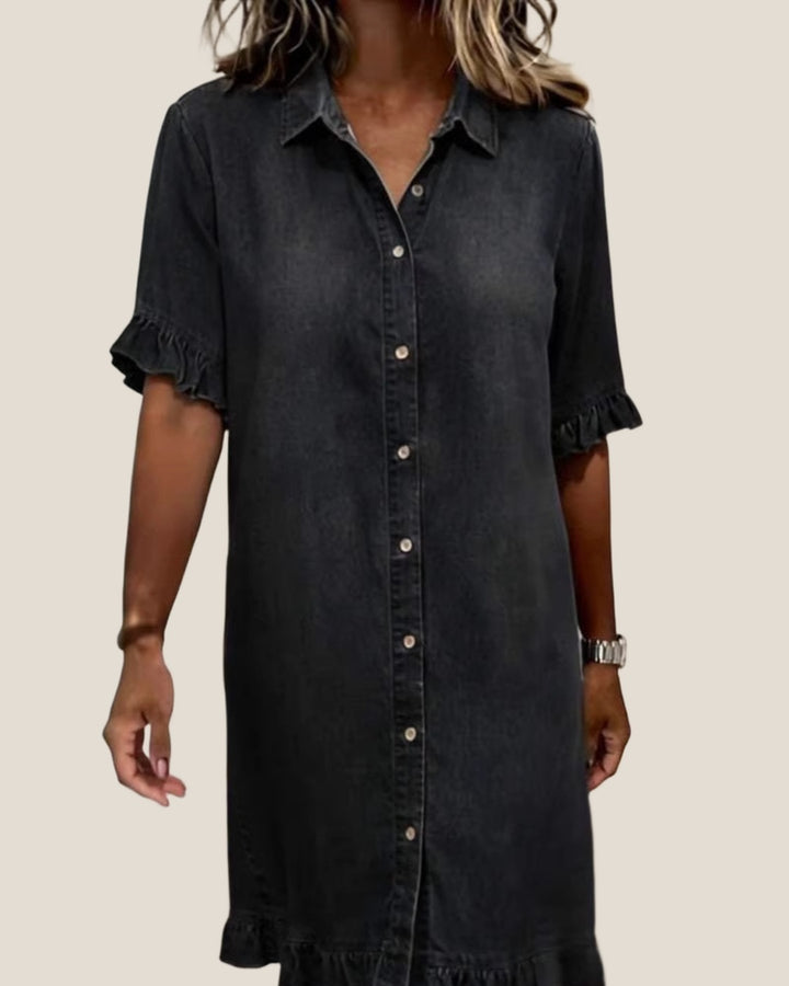 EMMA Casual Denim Shirt Dress in Washed Black