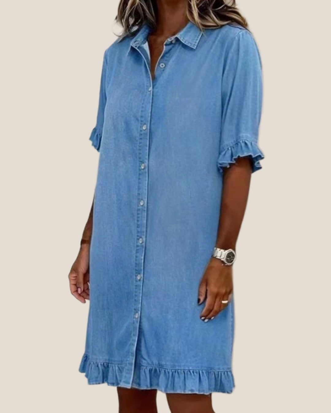EMMA Casual Denim Shirt Dress in Light Wash