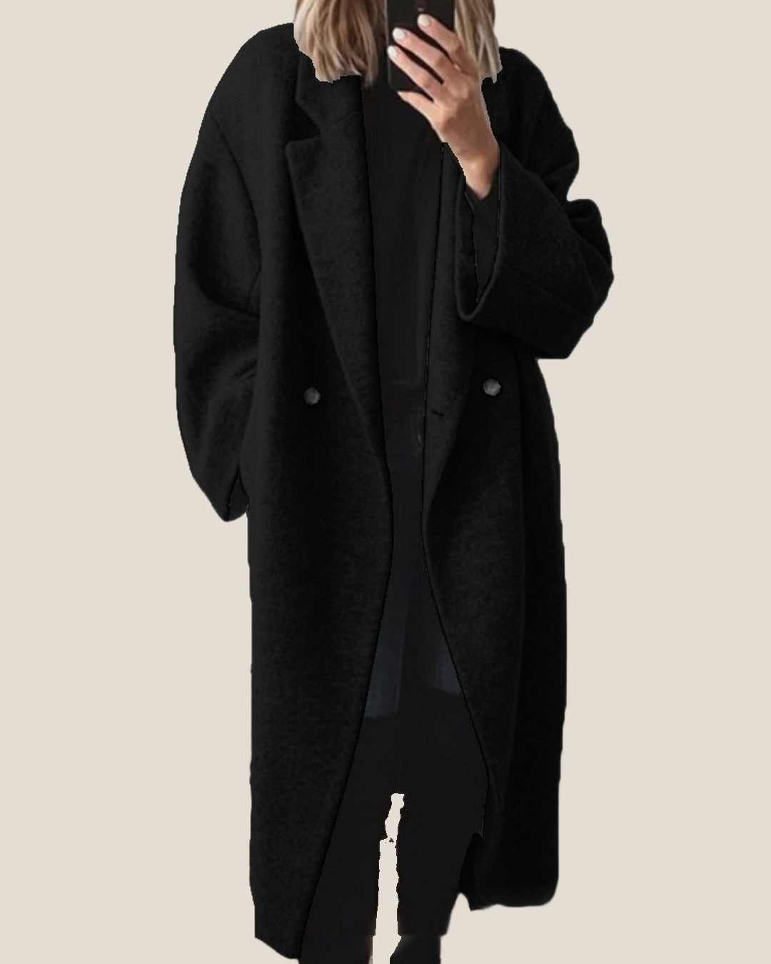 EVELYN Oversized Long Coat - Black