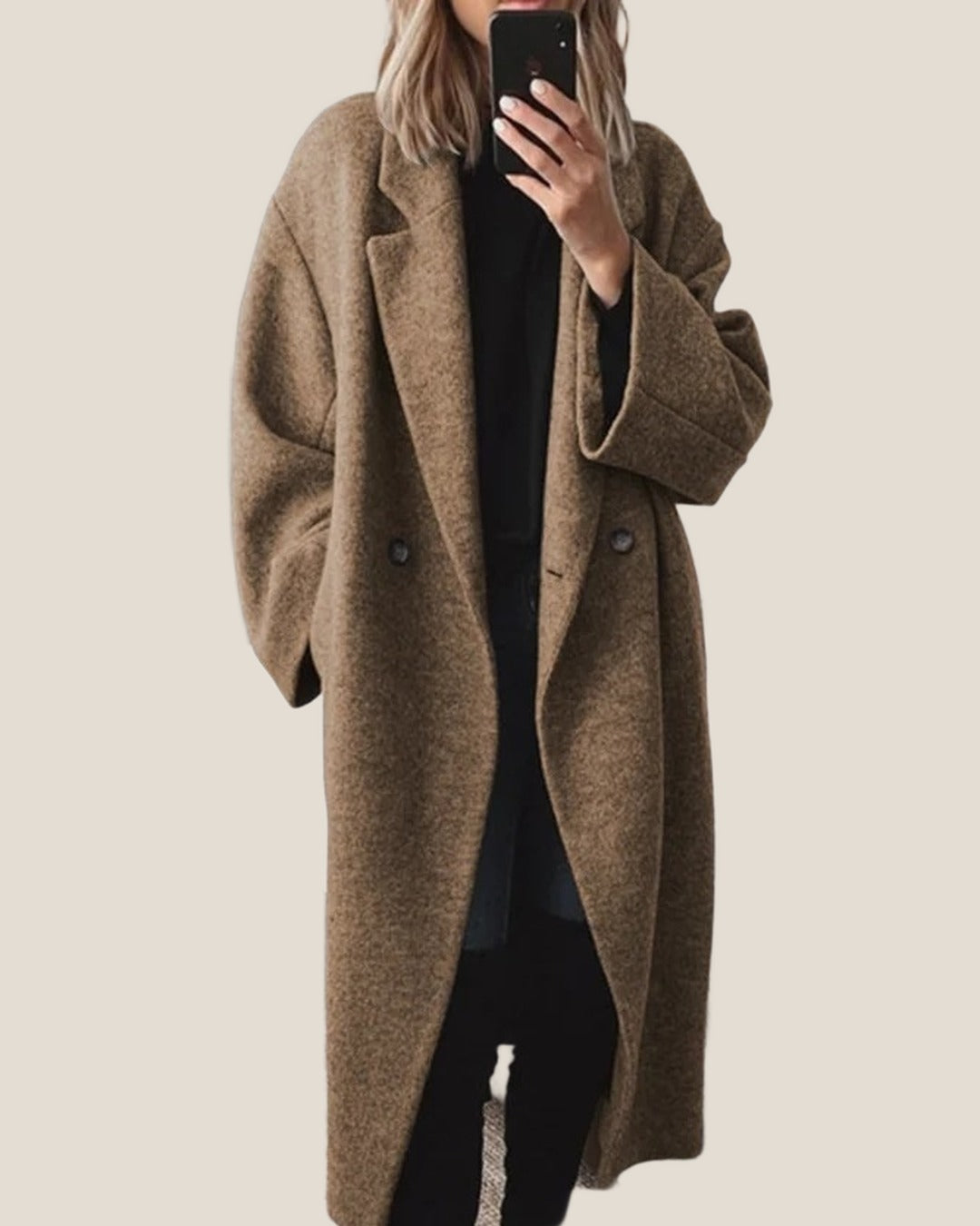 EVELYN Oversized Long Coat - Camel Brown