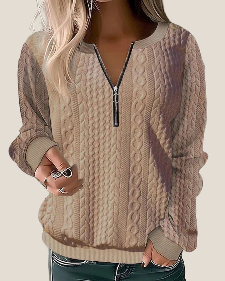 HARPER Half-Zip Cable Knit Sweater - Khaki