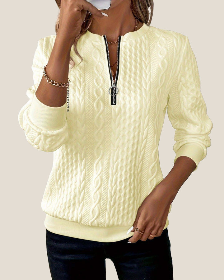 HARPER Half-Zip Cable Knit Sweater - Apricot