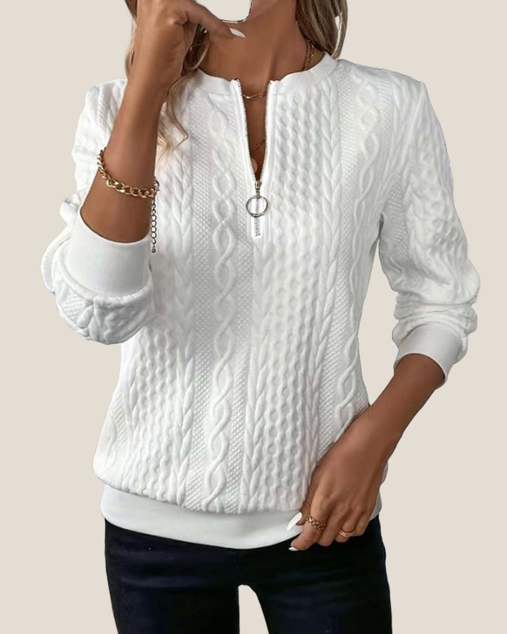 HARPER Half-Zip Cable Knit Sweater - White
