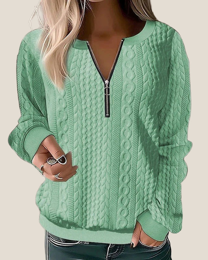 HARPER Half-Zip Cable Knit Sweater - Green