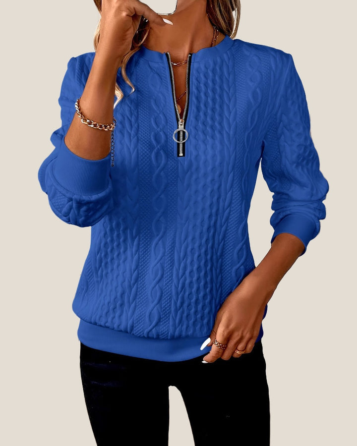HARPER Half-Zip Cable Knit Sweater - Blue
