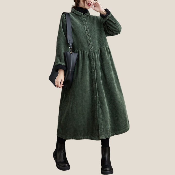 HAZEL Corduroy Duster Coat - Olive Green