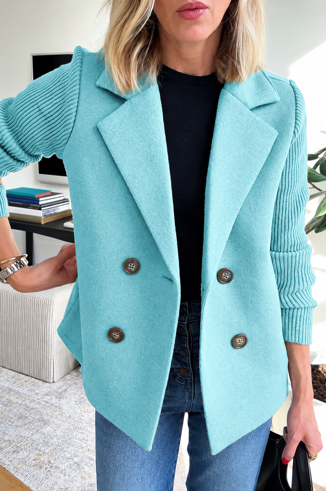 AVA Casual Blazer Coat - Light Blue