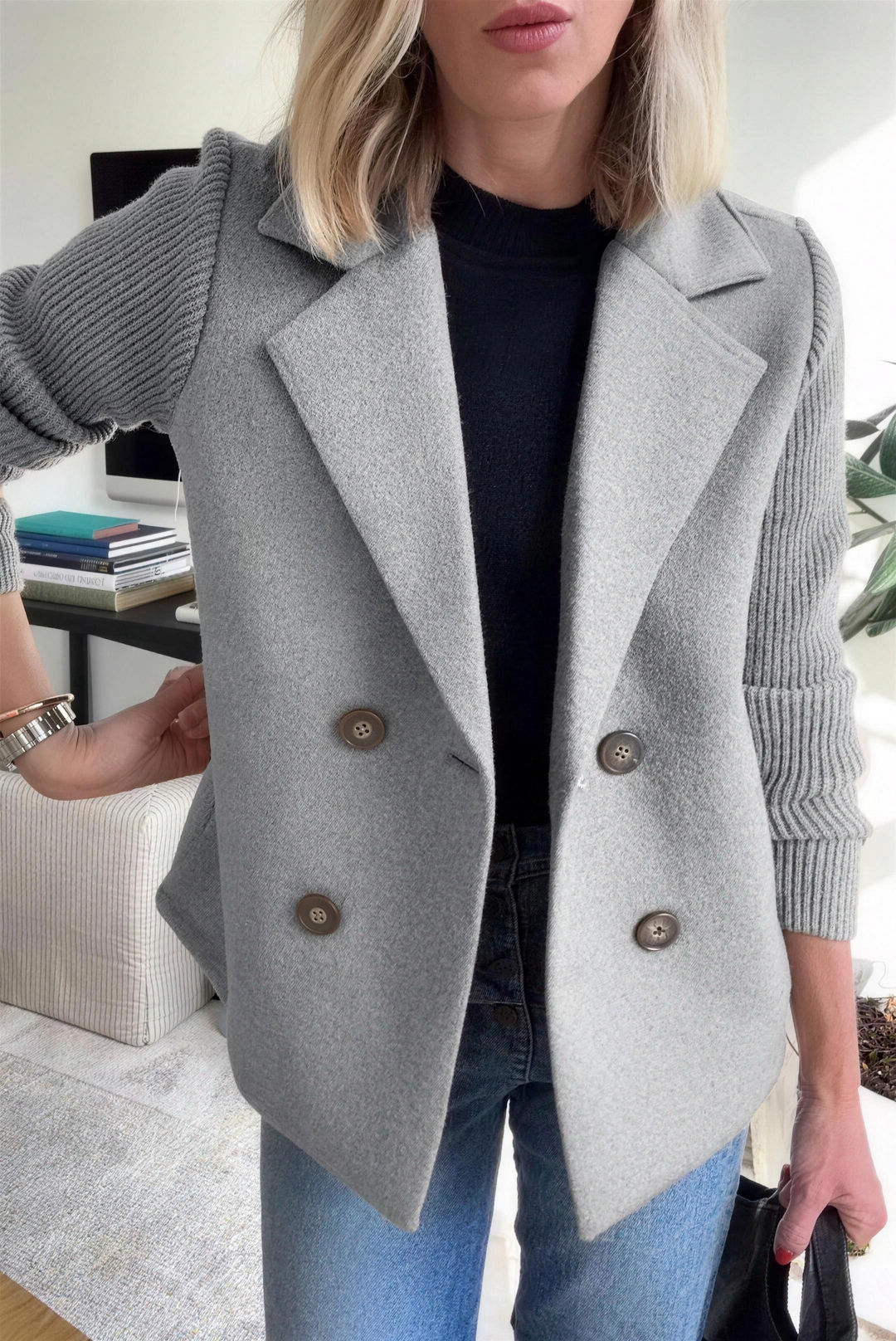 AVA Casual Blazer Coat - Grey