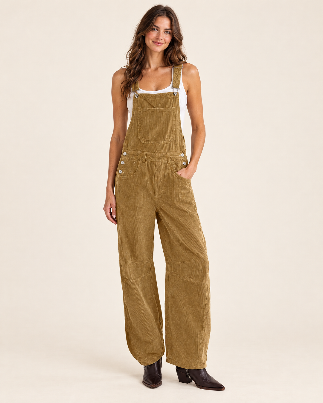 SIENNA corduroy barrel overalls in Yellow
