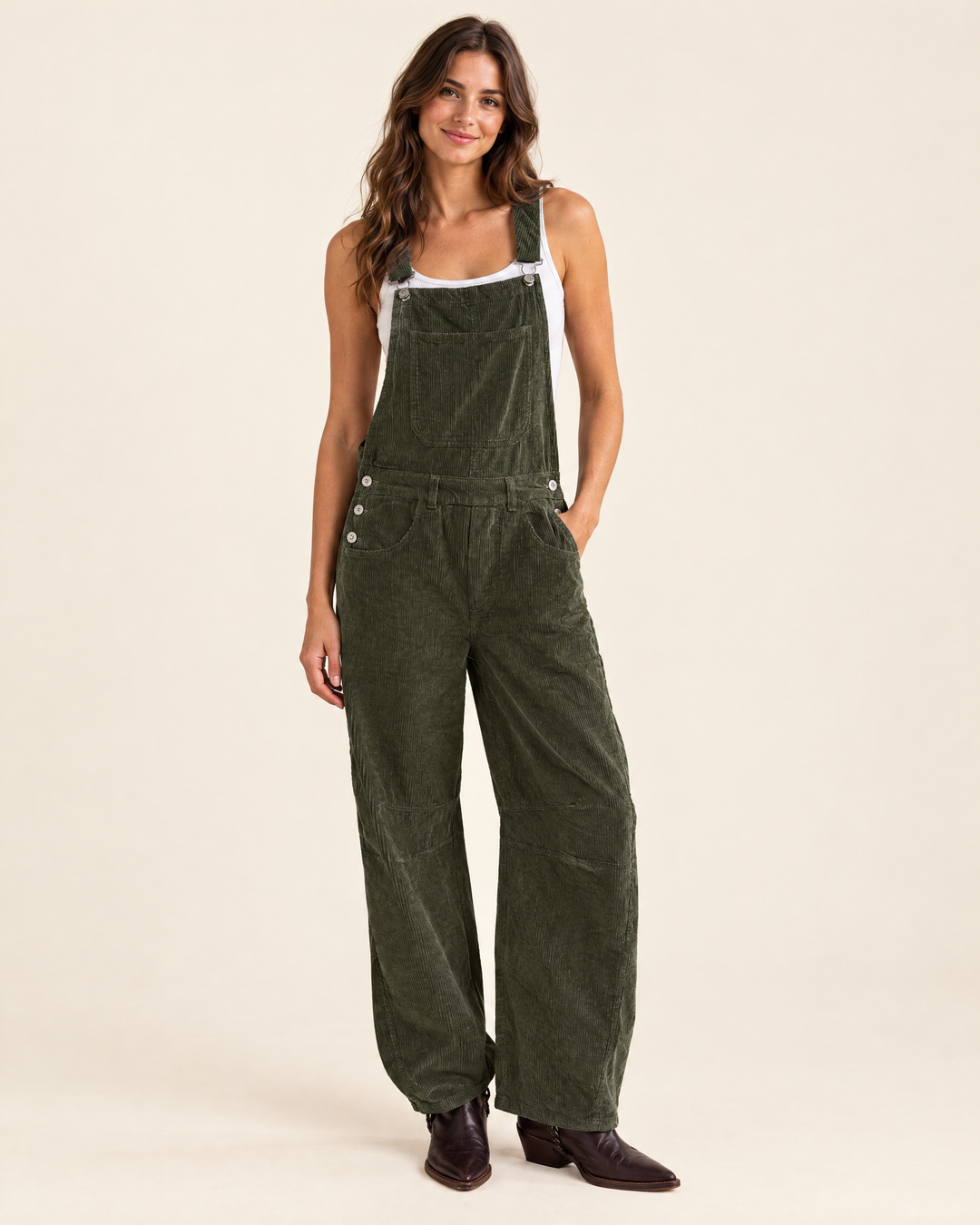 SIENNA corduroy barrel overalls in Dark Gray