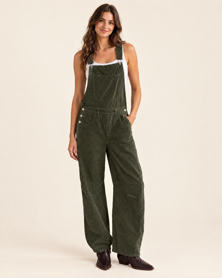 SIENNA corduroy barrel overalls in Dark Gray
