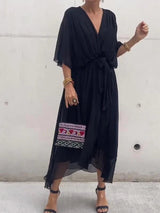 Jade | Stylish V-Neck Draped Midi Dress