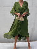 Jade | Stylish V-Neck Draped Midi Dress