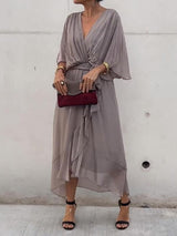Jade | Stylish V-Neck Draped Midi Dress