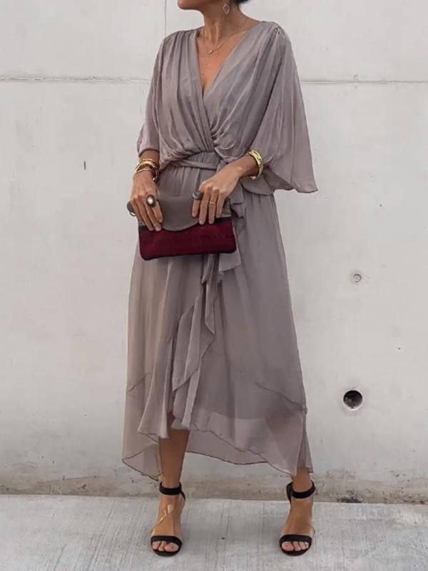 Jade | Stylish V-Neck Draped Midi Dress