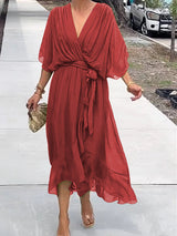 Jade | Stylish V-Neck Draped Midi Dress