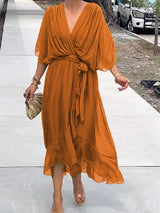 Jade | Stylish V-Neck Draped Midi Dress