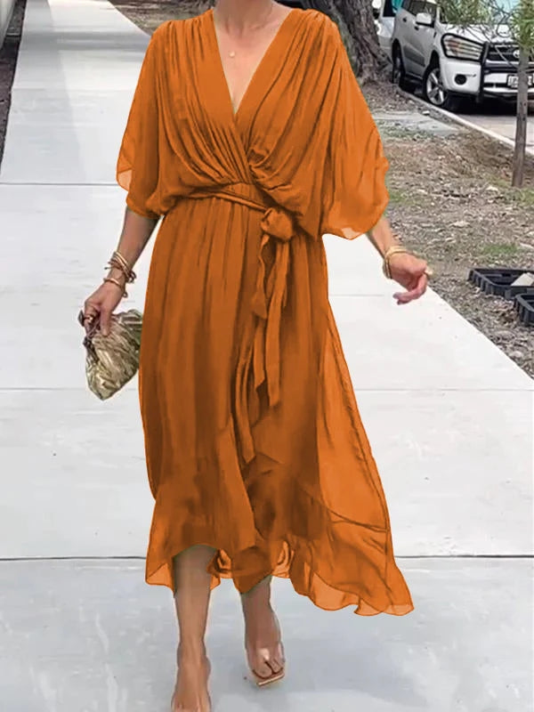Jade | Stylish V-Neck Draped Midi Dress