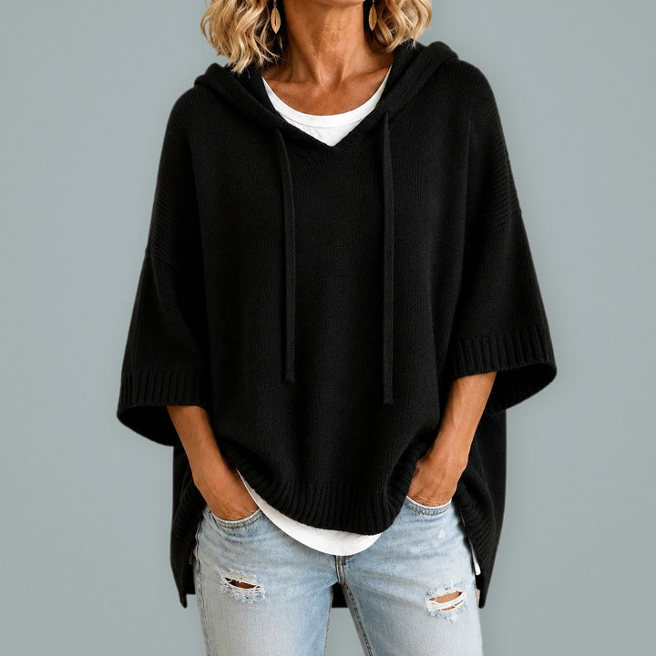 ORIANA hooded knit poncho sweater in Black
