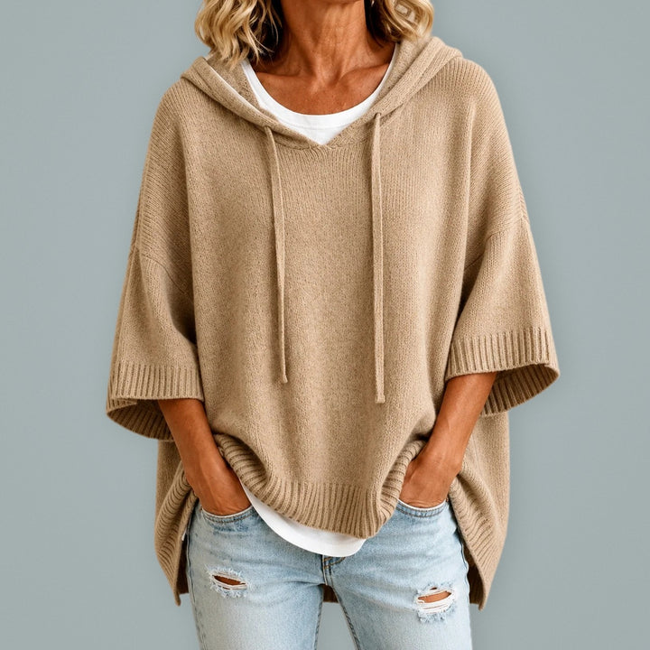 ORIANA hooded knit poncho sweater in Khaki
