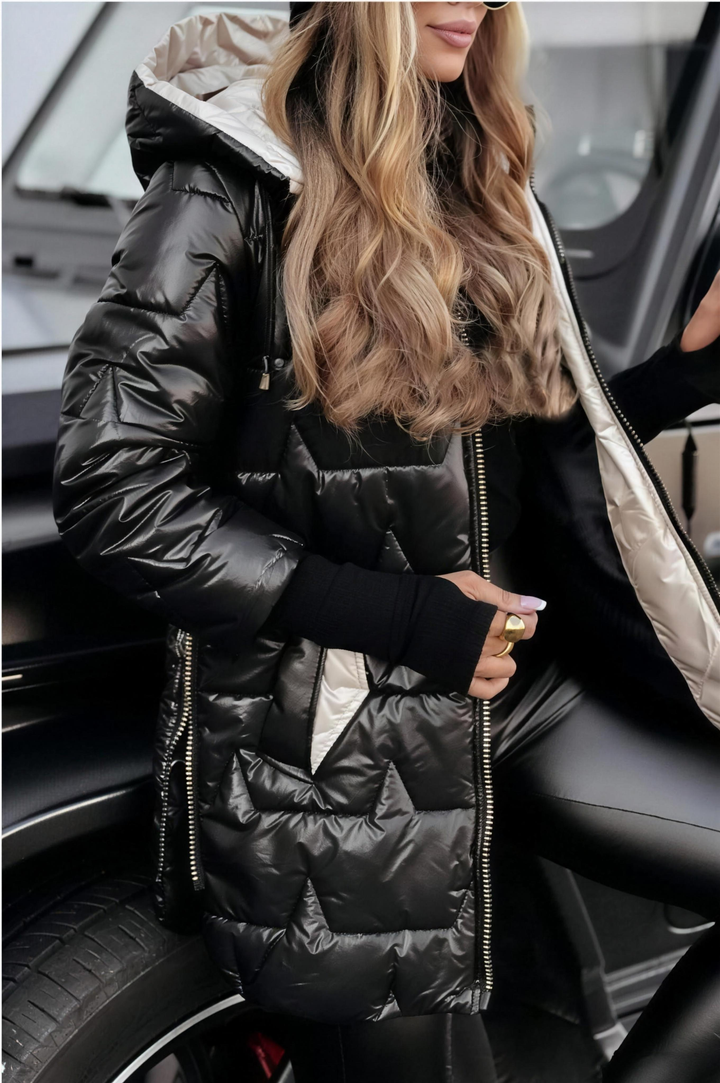 STELLA hooded quilted puffer jacket in Black